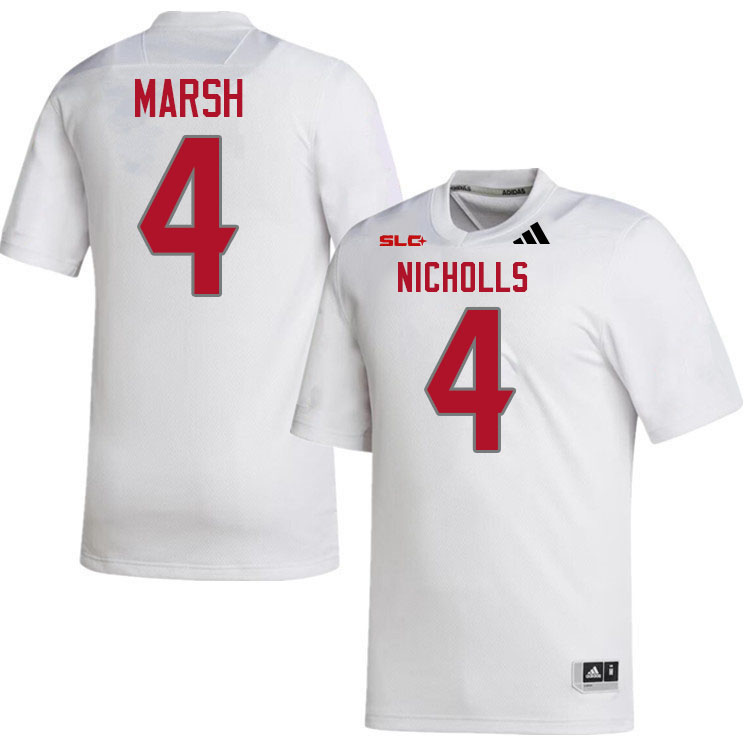 Nicholls Colonels #4 Ty Marsh College Football Jerseys,Uniforms Stitched-White